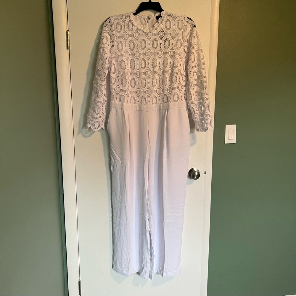 ELOQUII MID/FULL LENGTH WHITE LACE JUMPSUIT